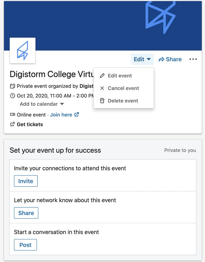 LinkedIn Edit Event