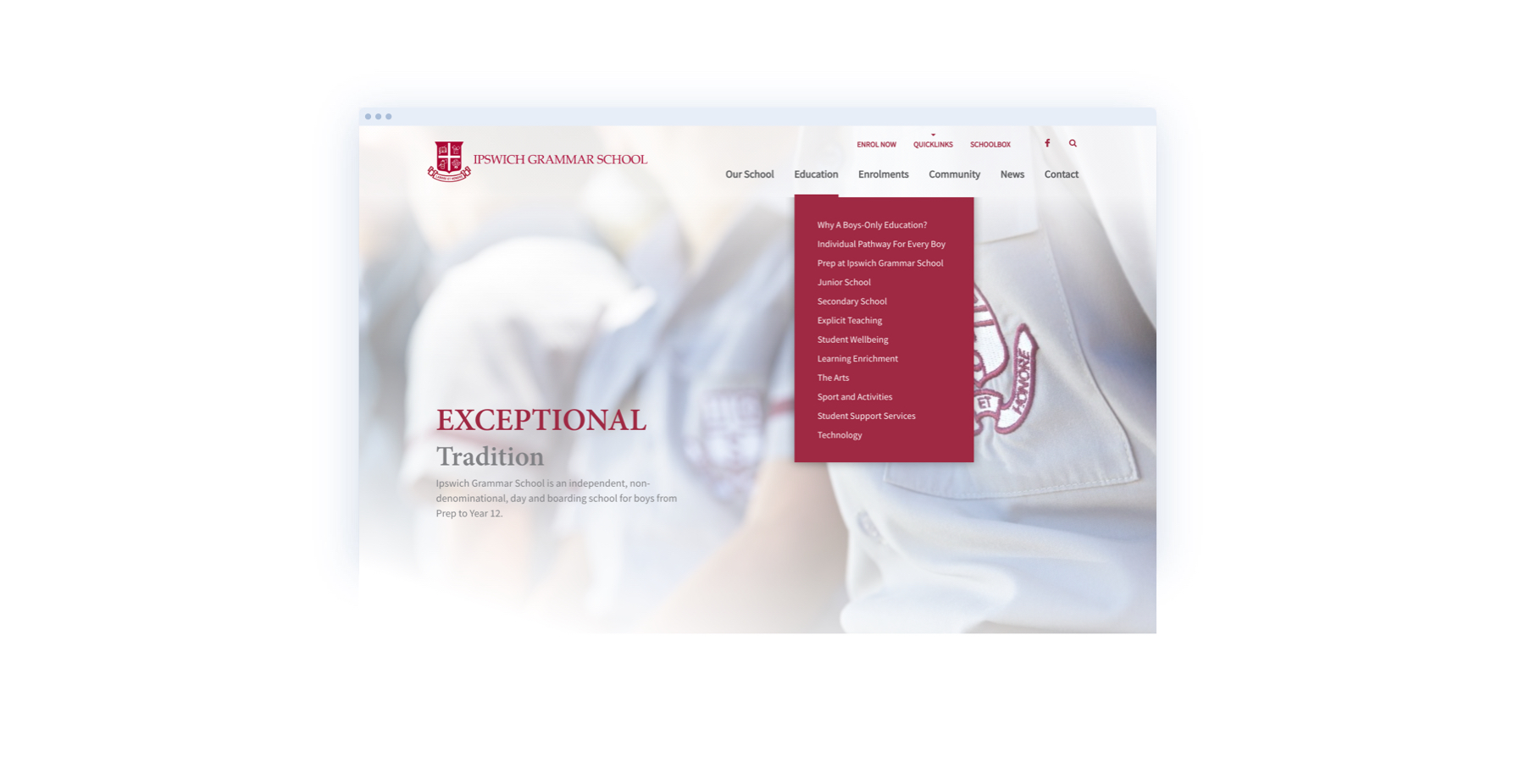 Image of Ipswich Grammar School website